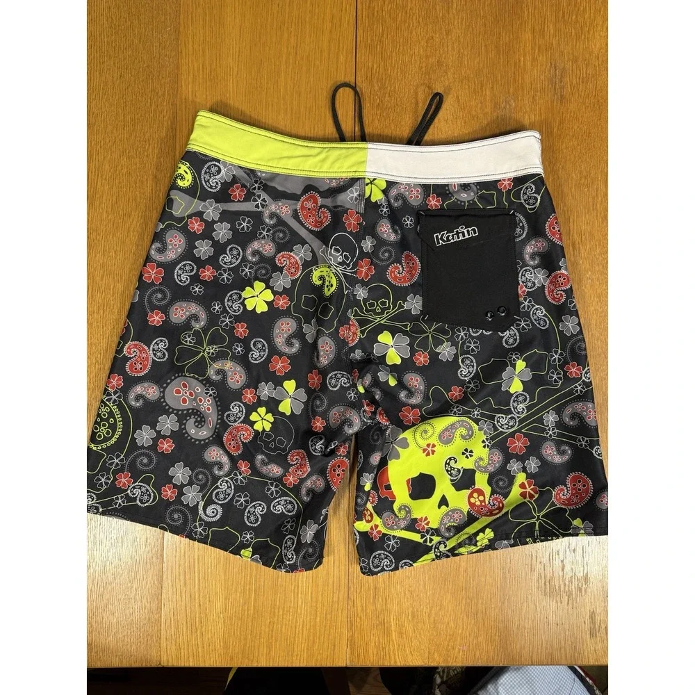 Katin Boardshorts 36 Skull Paisley Clover Surf Y2K‎ Tattoo Punk Board Shorts